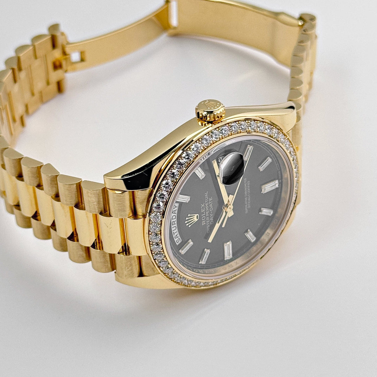 Rolex Day-Date 228348RBR Yellow Gold Black Diamond Dial Diamond Bezel (2021)