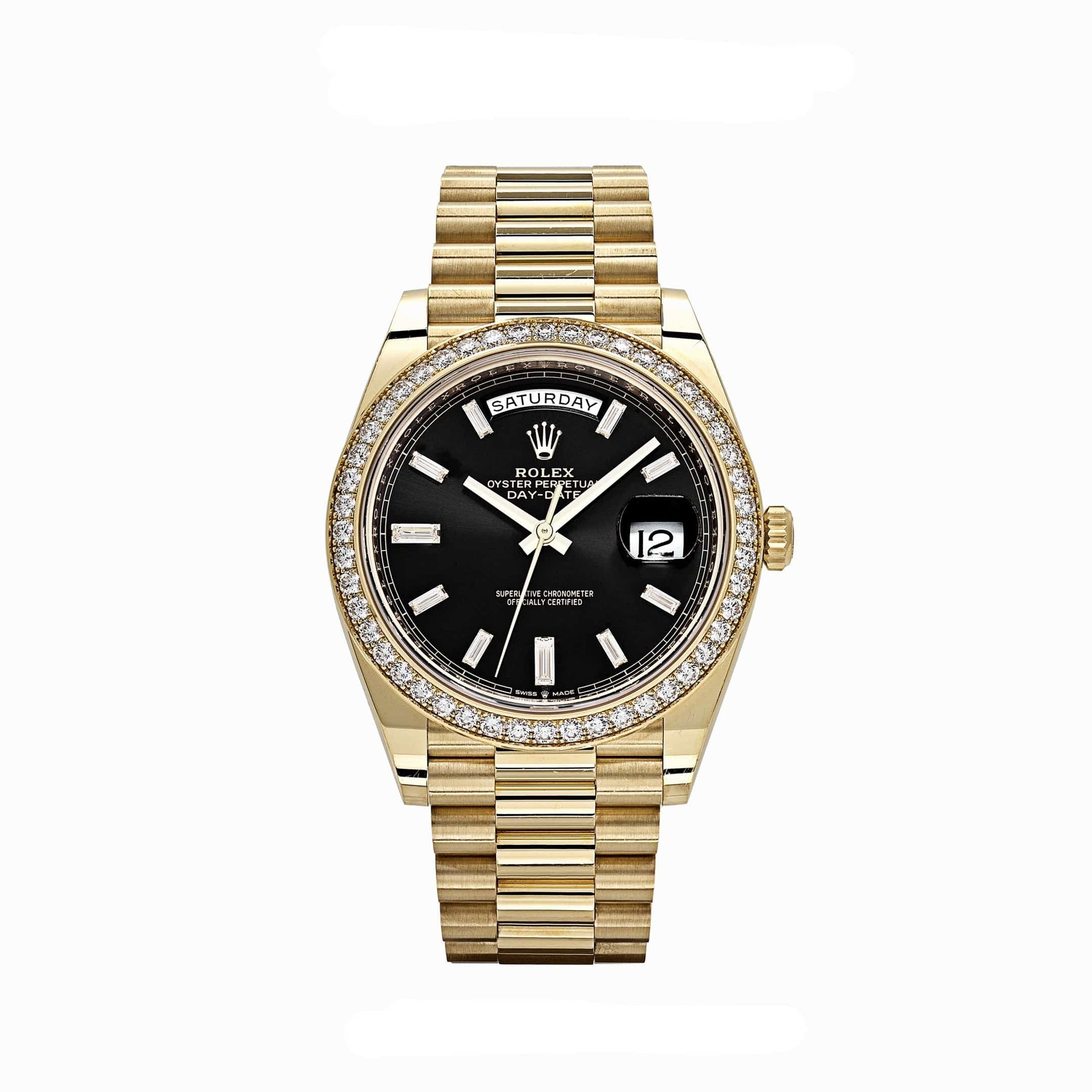 Rolex Day-Date 40 228348RBR Yellow Gold Black Diamond Dial Diamond