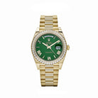 Rolex Day-Date 228348RBR Yellow Gold Green Roman Numeral Dial Diamond Bezel (2024)