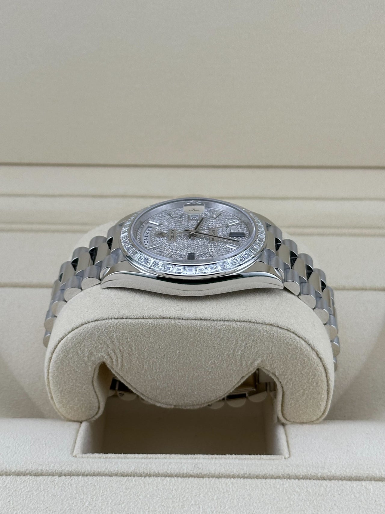 Rolex Day-Date 228396TBR Platinum Diamond Bezel Diamond-Paved Dial (2023)