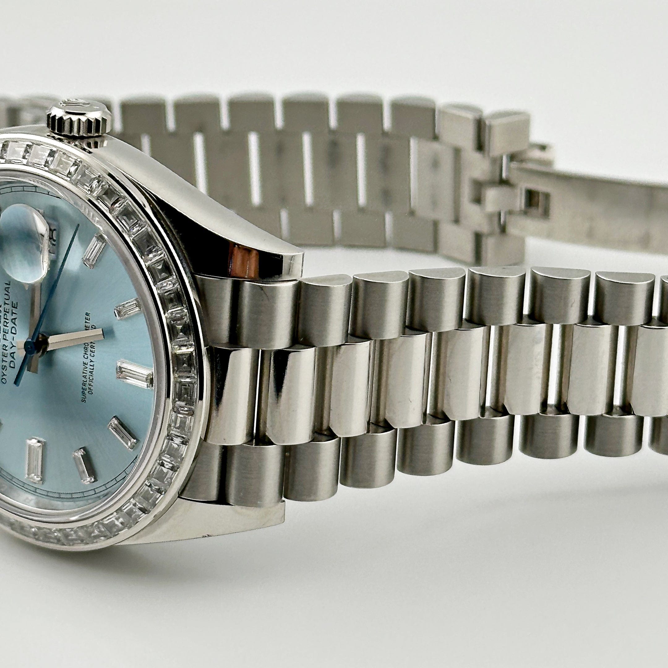 Rolex Day-Date 228396TBR Platinum Diamond Bezel Ice Blue Diamond Dial (2023)