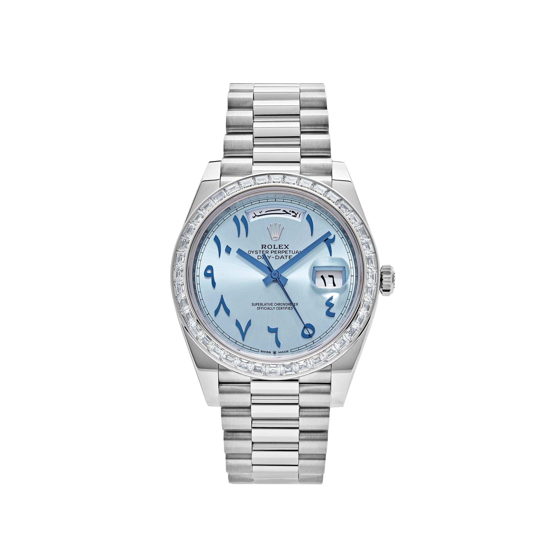 Rolex Day-Date 40 228396TBR Platinum Ice Blue Arabic Dial Diamond
