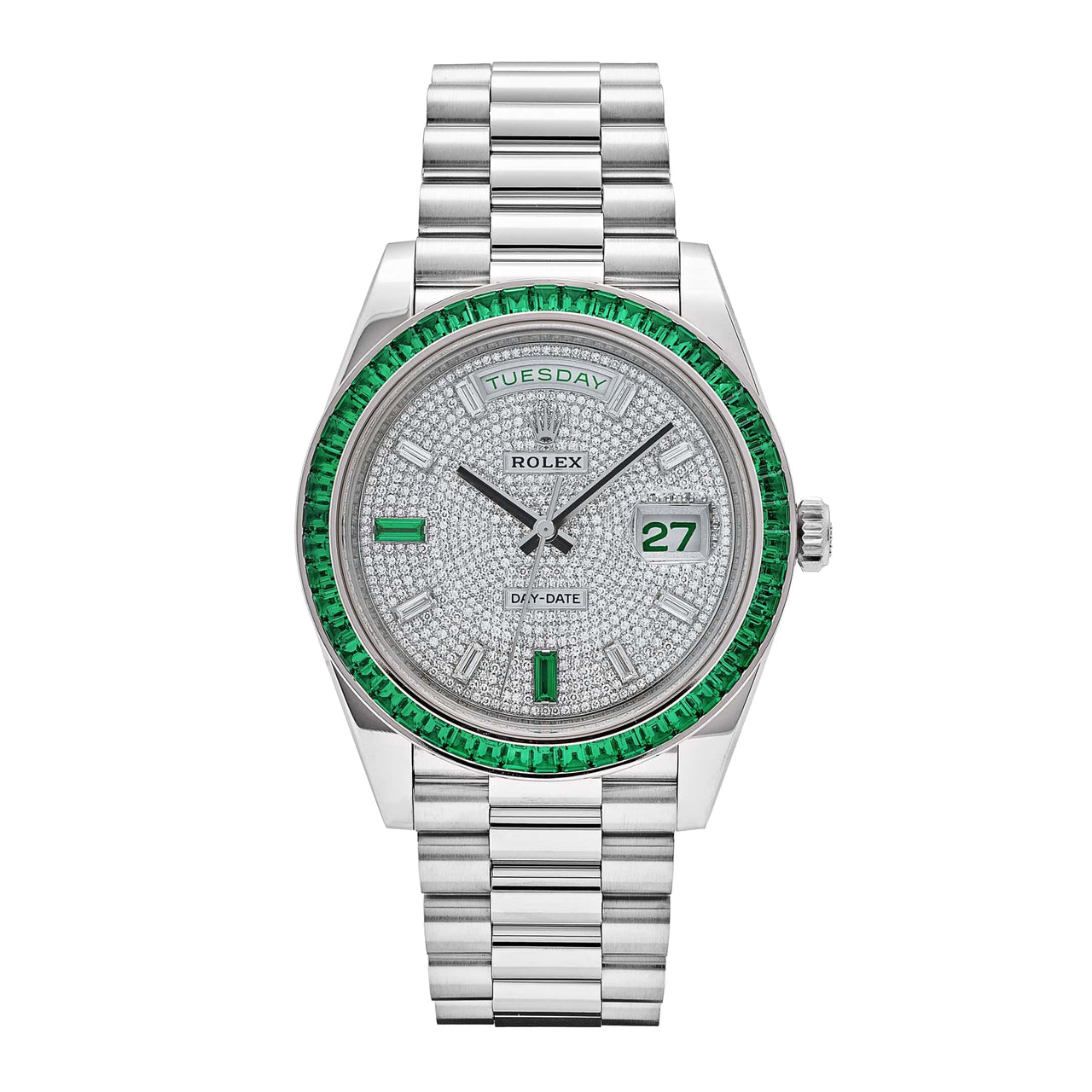 Rolex Day-Date 228396TEM Platinum Diamond Dial Emerald Bezel