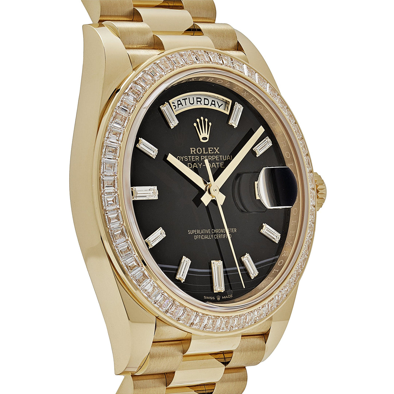 Rolex Day-Date  228398TBR Yellow Gold Onyx Baguette Diamond Dial Baguette Bezel (2023)