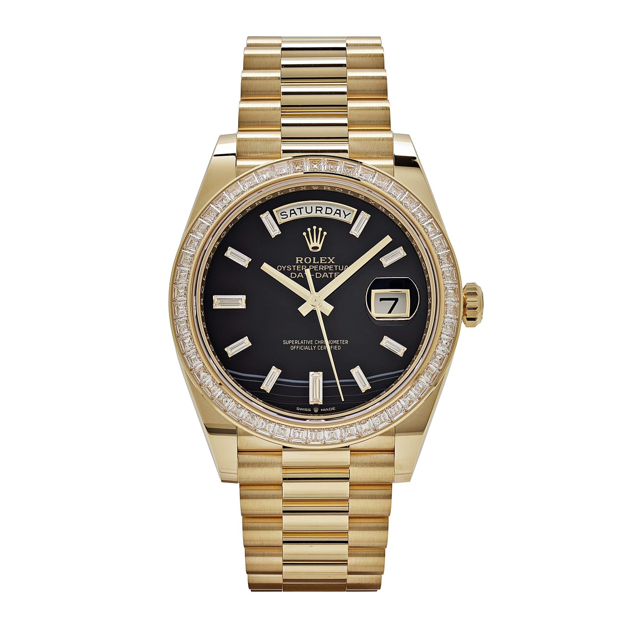 Rolex Day-Date  228398TBR Yellow Gold Onyx Baguette Diamond Dial Baguette Bezel (2023)