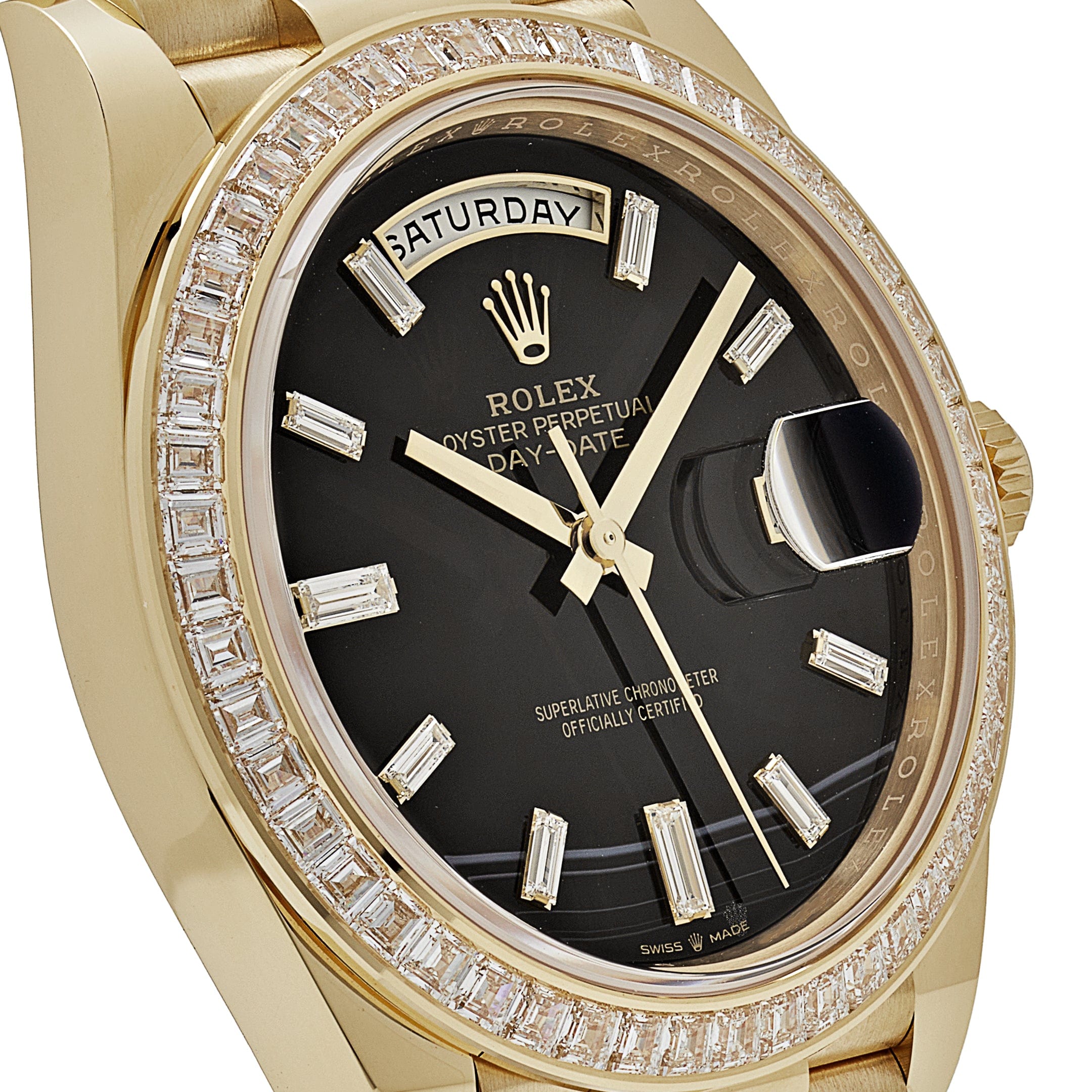 Rolex Day-Date  228398TBR Yellow Gold Onyx Baguette Diamond Dial Baguette Bezel (2023)