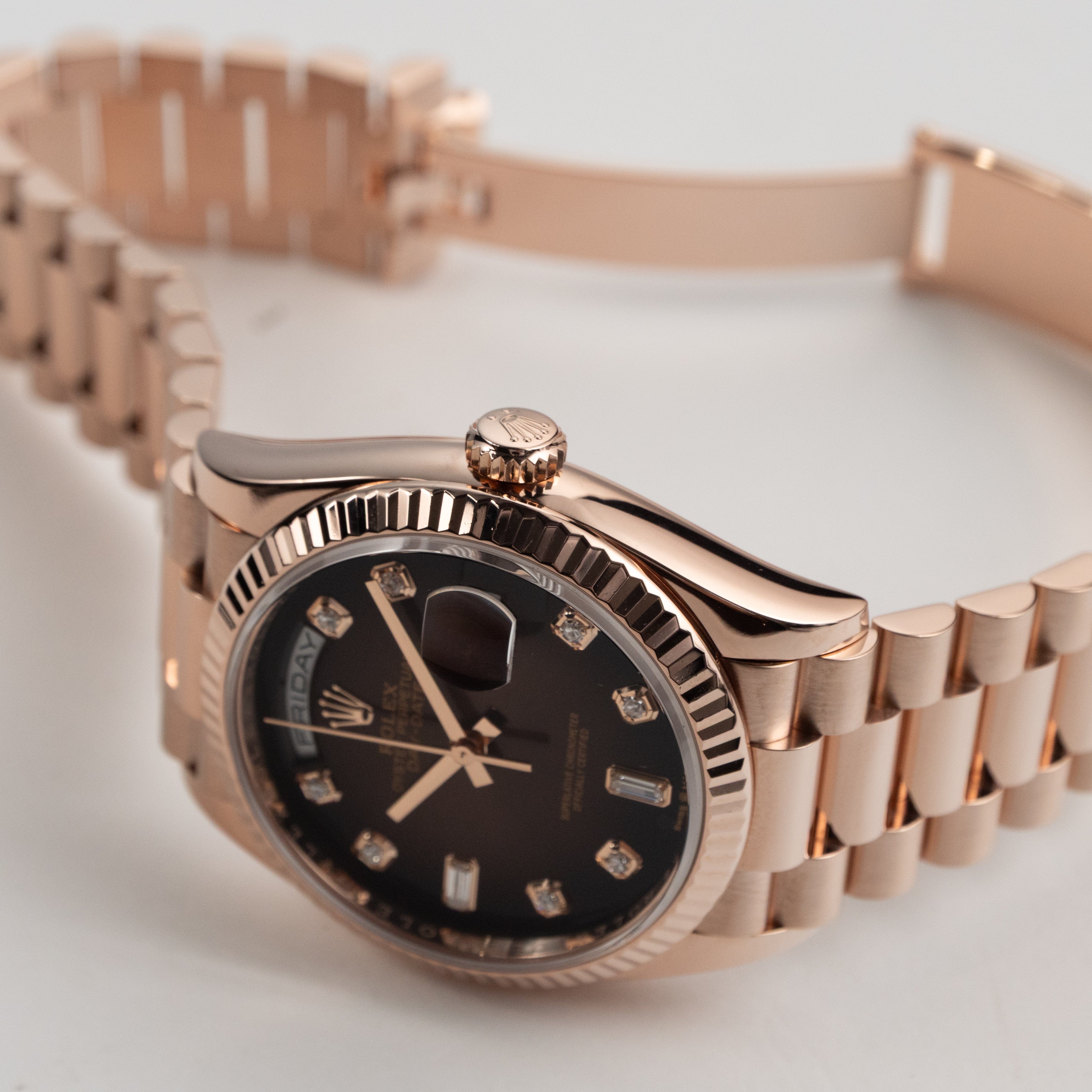 Rolex Day-Date 36 128235 Rose Gold Brown Ombre Diamond Dial (2022
