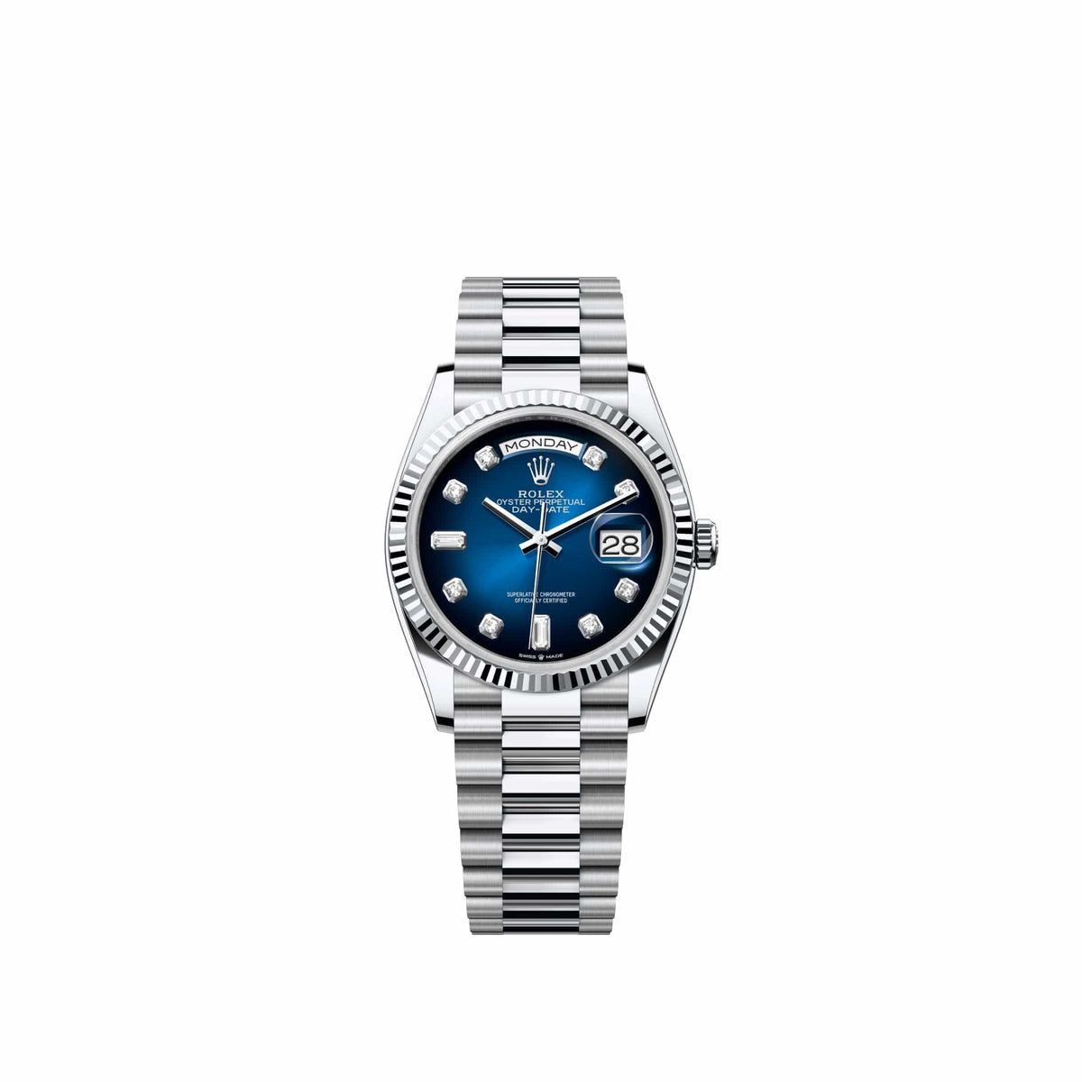 Rolex Day-Date 36 128236 Platinum Blue Ombré Diamond Dial President (2026)