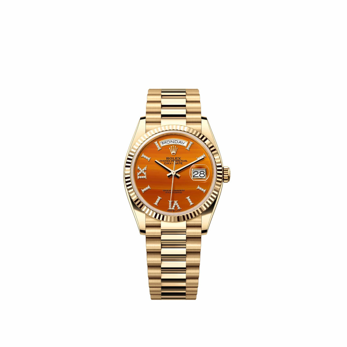 Rolex Day-Date 36 128238 Yellow Gold Carnelian Diamond Dial President (2026)