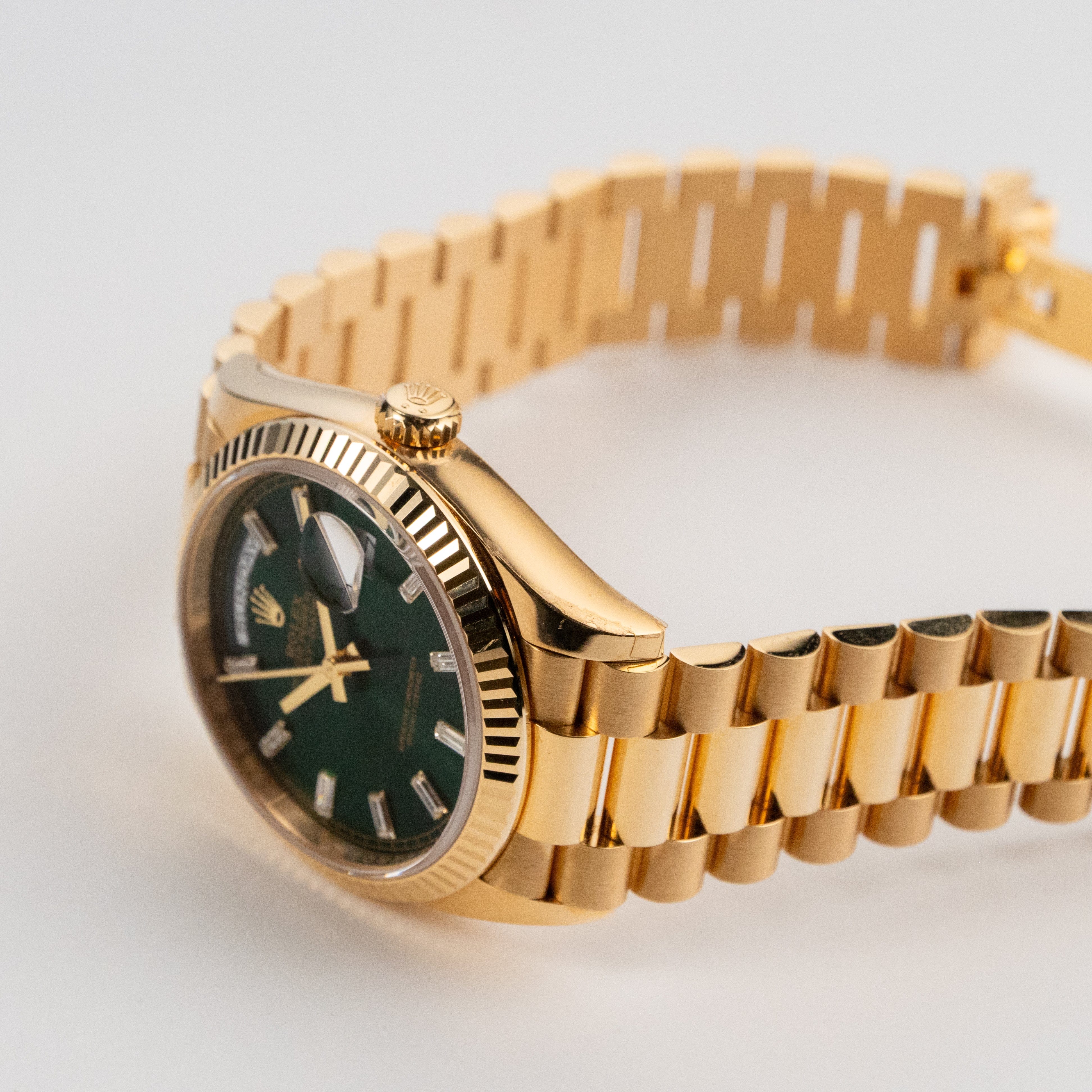 Rolex Day-Date 36 128238 Yellow Gold Green Diamond Baguette Dial (2025)
