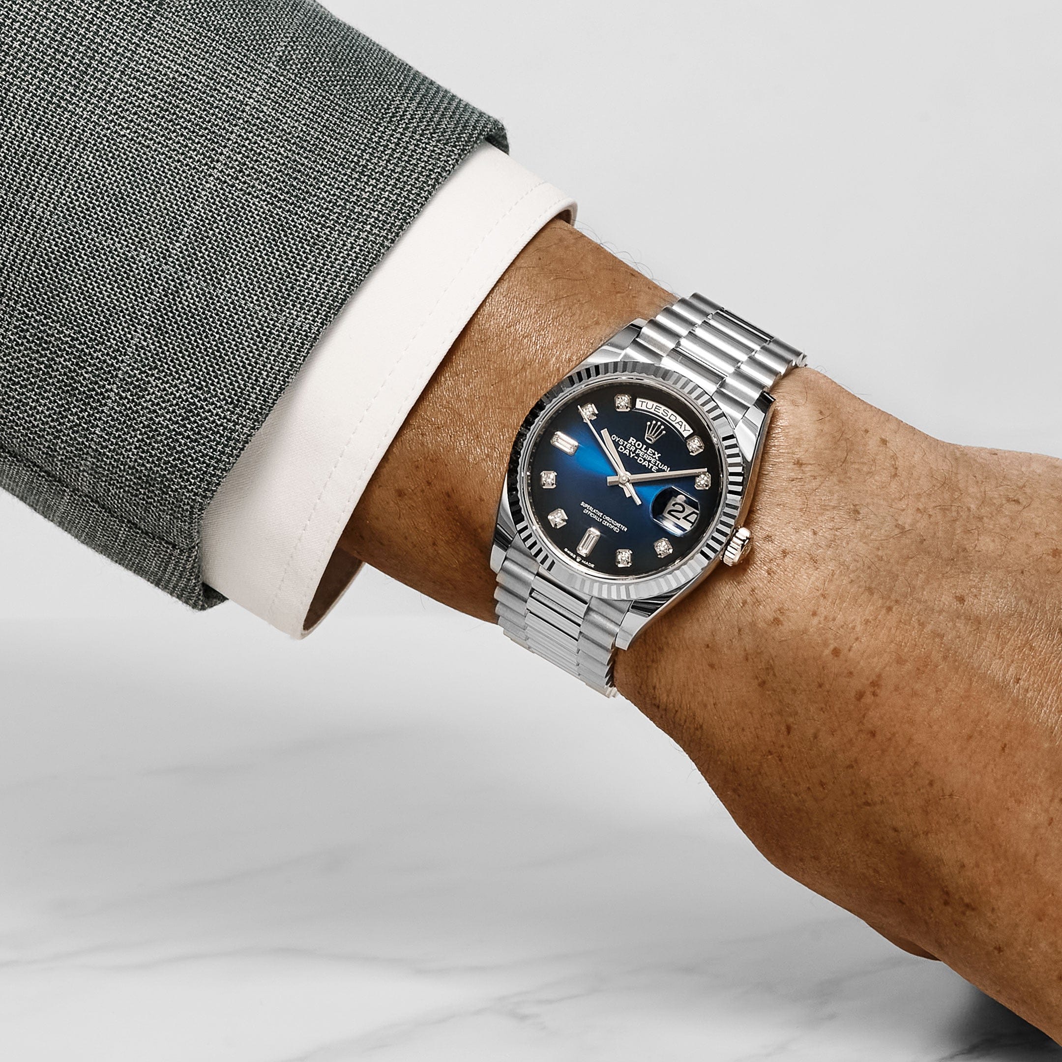 Rolex Day-Date 36 128239 White Gold Blue Ombre Diamond Dial (2023