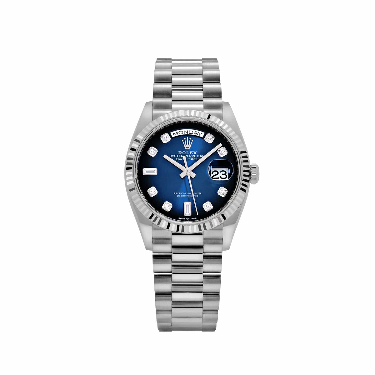 Rolex Day-Date 36 128239 White Gold Blue Ombre Diamond Dial