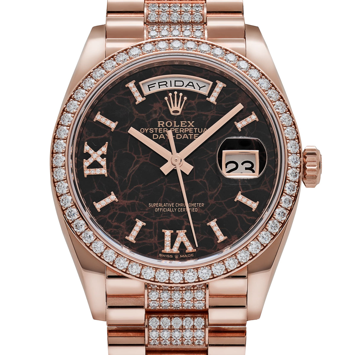 Rolex Day-Date 36 128345RBR Rose Gold Eisenkiesel Diamond Dial Diamond Bezel (2022)