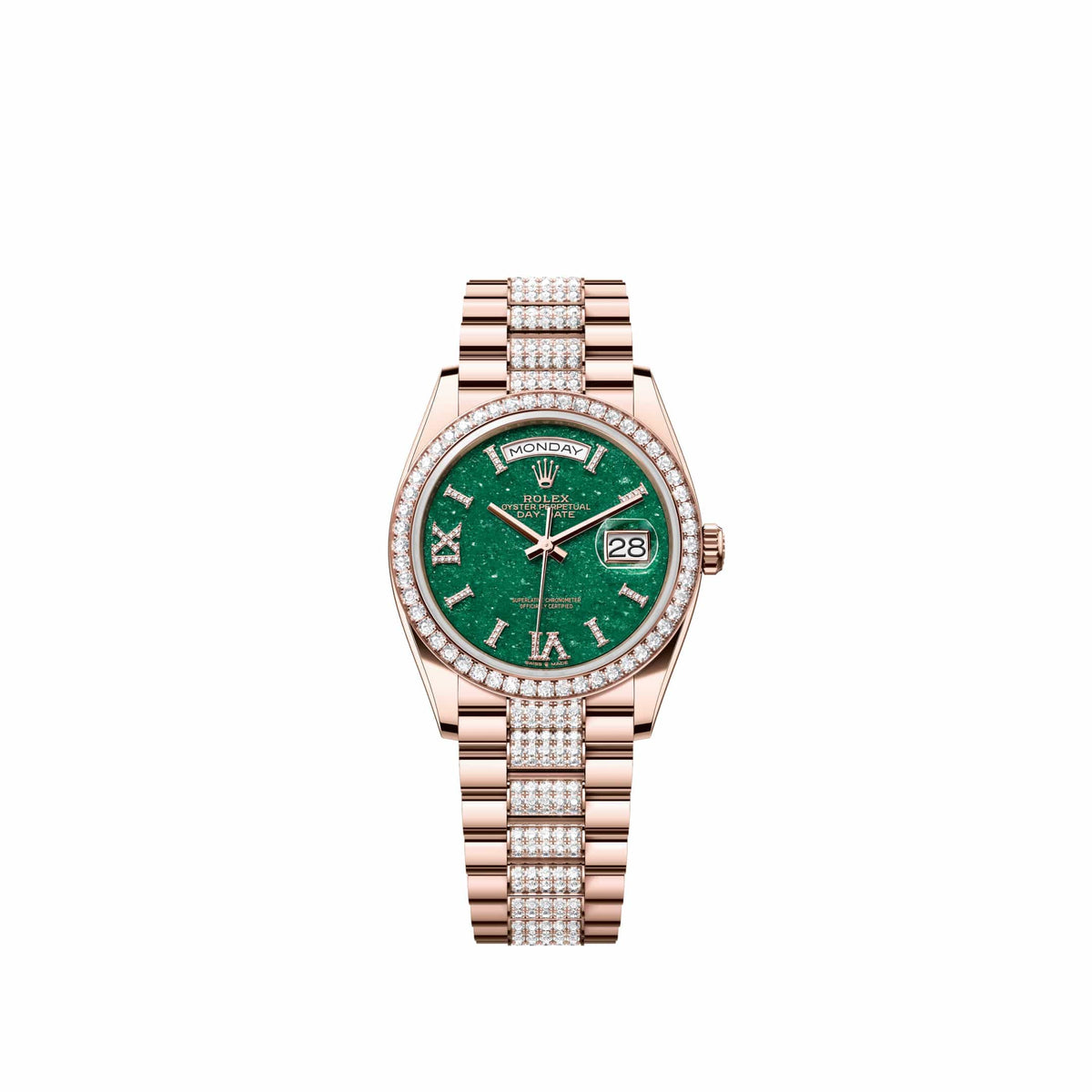 Rolex Day-Date 36 128345RBR Rose Gold Green Aventurine Diamond Dial Diamond-Set President Diamond Bezel (2026)