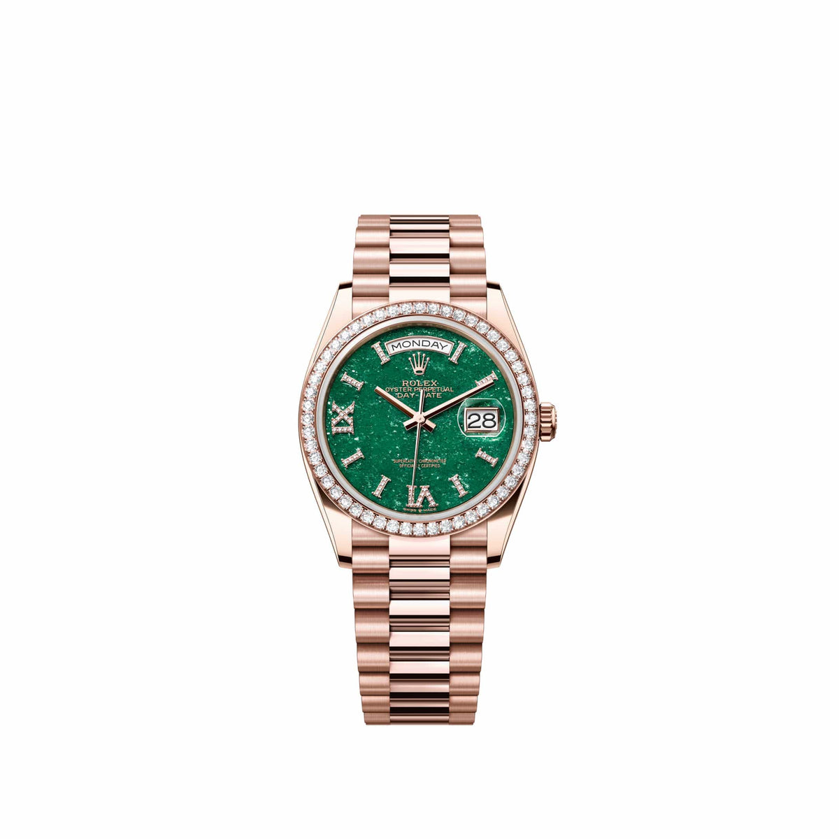 Rolex Day-Date 36 128345RBR Rose Gold Green Aventurine Diamond Dial President Diamond Bezel (2026)