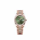 Rolex Day-Date 36 128345RBR Rose Gold Olive Green Roman Dial President Diamond Bezel (2026)