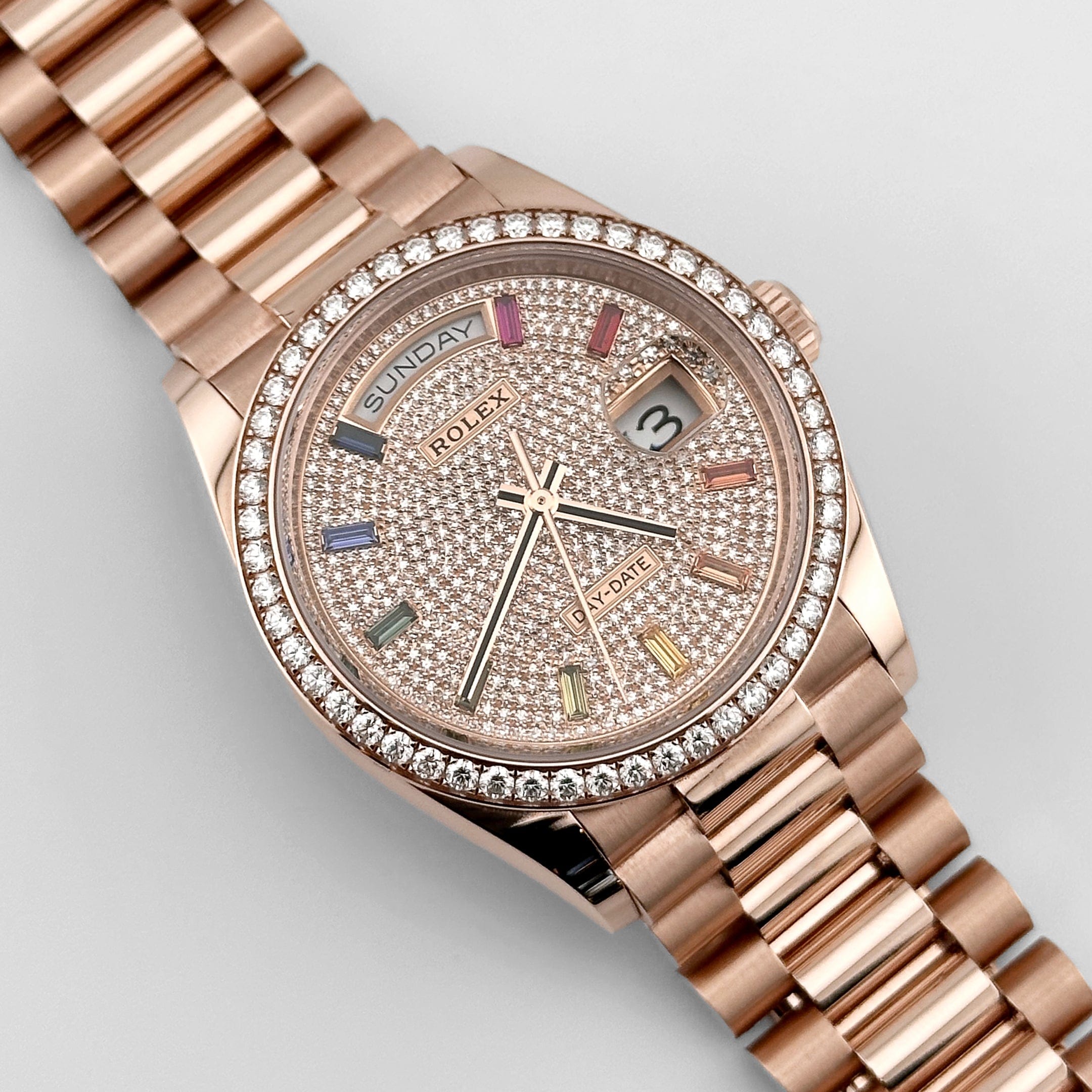 ブラインド kenalp Rolex Day-Date 36 128345RBR Rose Gold Rainbow Diamond Pave Dial