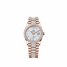 Rolex Day-Date 36 128345RBR Rose Gold White Mother of Pearl Diamond Dial Diamond-Set President Diamond Bezel (2026)