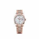 Rolex Day-Date 36 128345RBR Rose Gold White Mother of Pearl Diamond Dial President Diamond Bezel (2026)