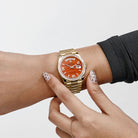 Rolex Day-Date 36 128348RBR Yellow Gold Carnelian Diamond Roman Numerals Dial Diamond Bezel