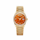 Rolex Day-Date 36 128348RBR Yellow Gold Carnelian Diamond Roman Numerals Dial Diamond Bezel