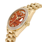 Rolex Day-Date 36 128348RBR Yellow Gold Carnelian Diamond Roman Numerals Dial Diamond Bezel