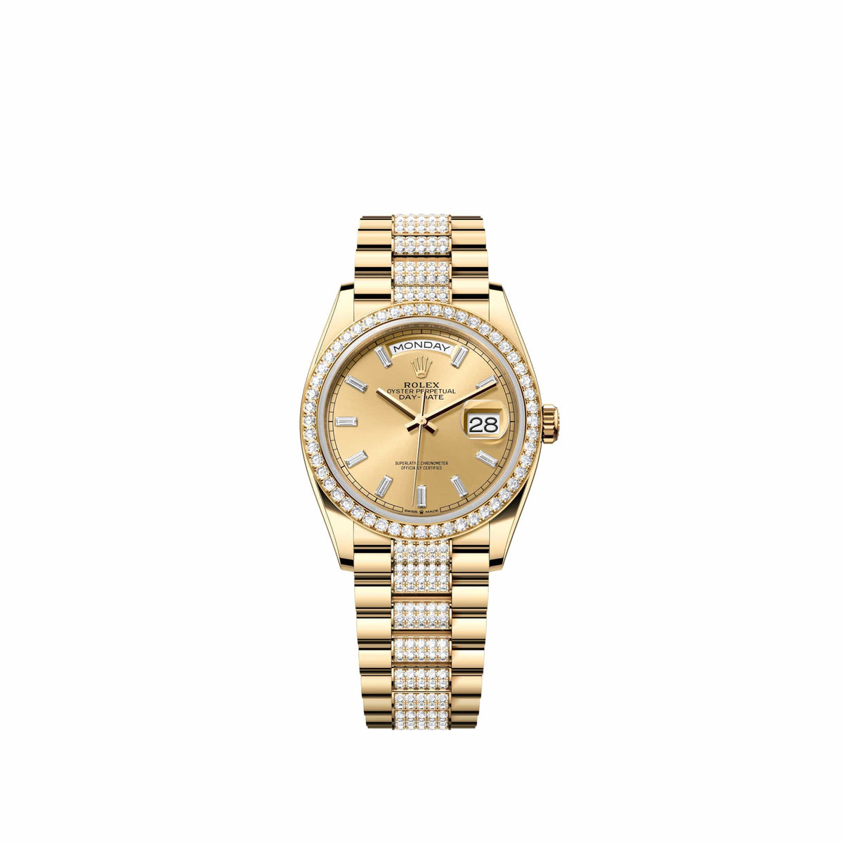 Rolex Day-Date 36 128348RBR Yellow Gold Champagne Diamond Dial Diamond-Set President Diamond Bezel (2026)