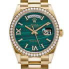 Rolex Day-Date 36 128348RBR Yellow Gold Green Malachite Dial Diamond Bezel (2021)
