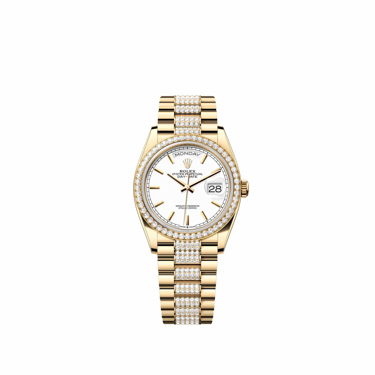 Rolex Day-Date 36 128348RBR Yellow Gold White Dial Diamond-Set President Diamond Bezel (2026)