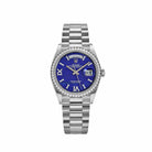 Rolex Day-Date 36 128349RBR White Gold Lapis Stone Diamond Roman Numerals Dial Diamond Bezel (2022)