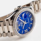 Rolex Day-Date 36 128349RBR White Gold Lapis Stone Diamond Roman Numerals Dial Diamond Bezel (2022)