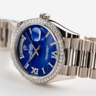 Rolex Day-Date 36 128349RBR White Gold Lapis Stone Diamond Roman Numerals Dial Diamond Bezel (2022)