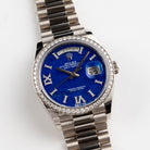 Rolex Day-Date 36 128349RBR White Gold Lapis Stone Diamond Roman Numerals Dial Diamond Bezel (2022)