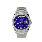 Rolex Day-Date 36 128349RBR White Gold Lapis Stone Diamond Roman Numerals Dial Diamond Bezel