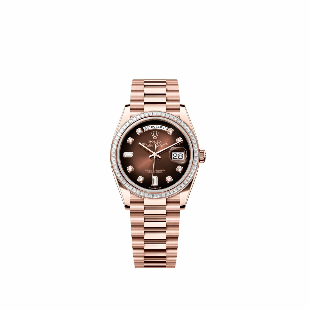 Rolex Day-Date 36 128395TBR Rose Gold Brown Ombré Diamond Dial President Diamond Bezel (2026)