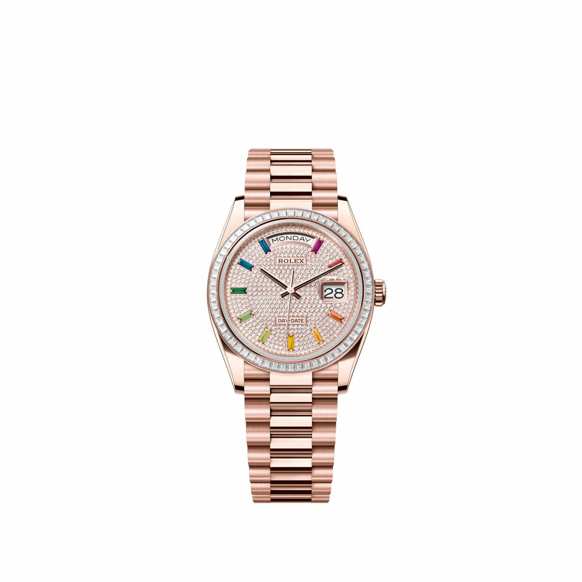 Rolex Day-Date 36 128395TBR Rose Gold Diamond-Paved Sapphire Dial President Diamond Bezel (2026)