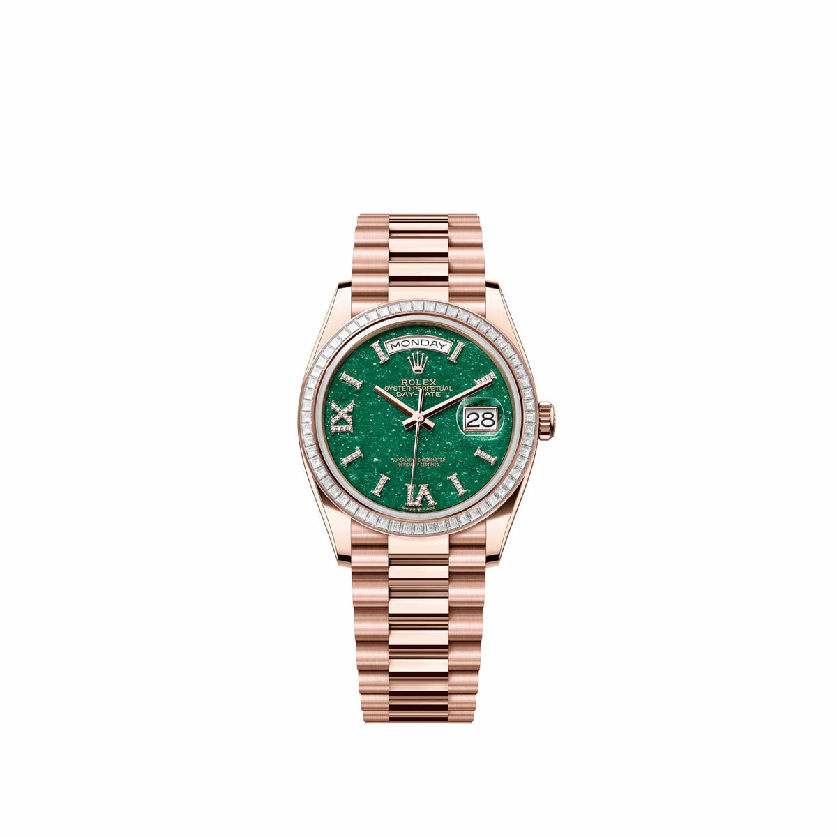 Rolex Day-Date 36 128395TBR Rose Gold Green Aventurine Diamond Dial President Diamond Bezel (2026)