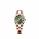 Rolex Day-Date 36 128395TBR Rose Gold Olive Green Roman Dial President Diamond Bezel (2026)