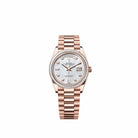 Rolex Day-Date 36 128395TBR Rose Gold White Mother of Pearl Diamond Dial President Diamond Bezel (2026)