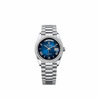 Rolex Day-Date 36 128396TBR Platinum Blue Ombre Roman Dial President Diamond Bezel (2026)