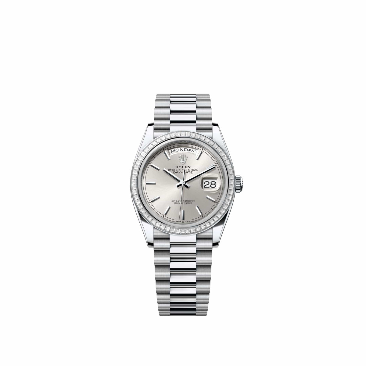 Rolex Day-Date 36 128396TBR Platinum Silver Dial President Diamond Bezel (2026)