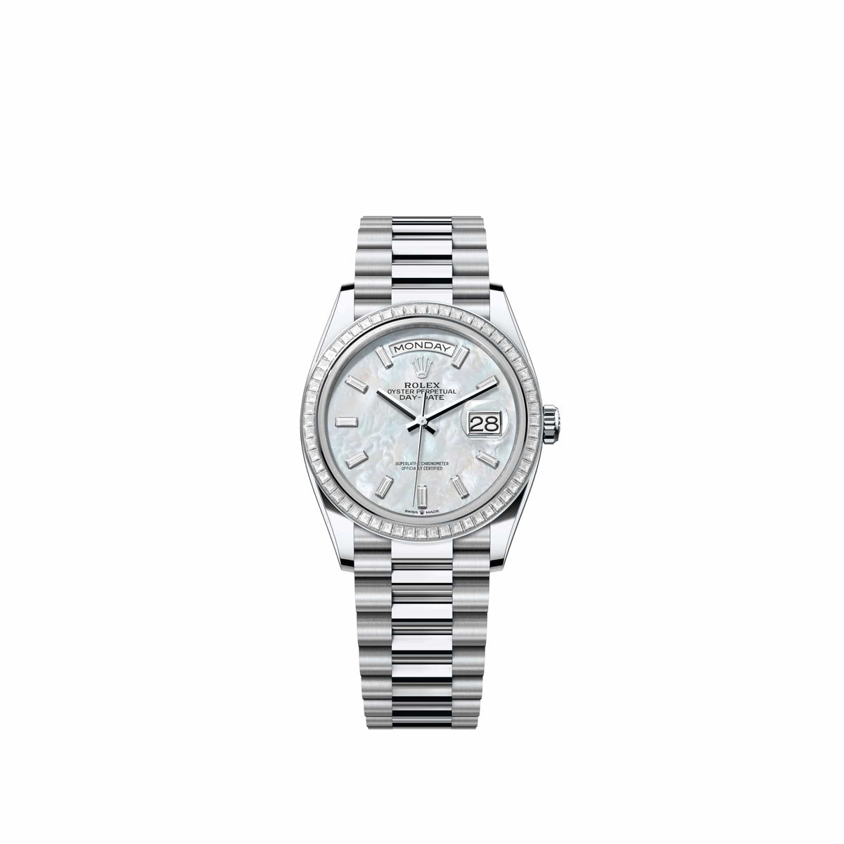 Rolex Day-Date 36 128396TBR Platinum White Mother of Pearl Diamond Dial President Diamond Bezel (2026)