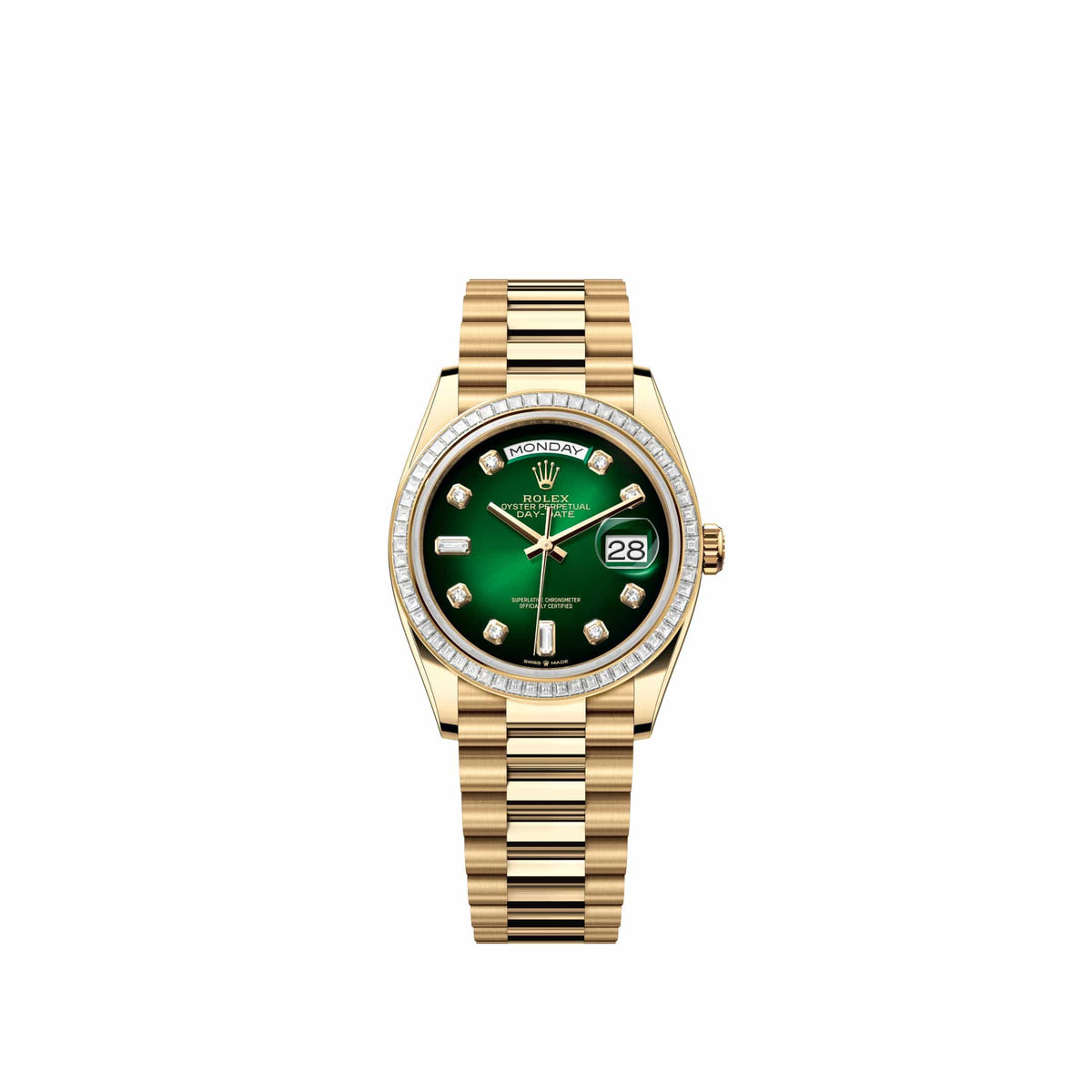 Rolex Day-Date 36 128398TBR Yellow Gold Green Ombré Diamond Dial President Diamond Bezel (2026)