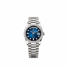 Rolex Day-Date 36 128399TBR White Gold Blue Ombré Diamond Dial President Diamond Bezel (2026)