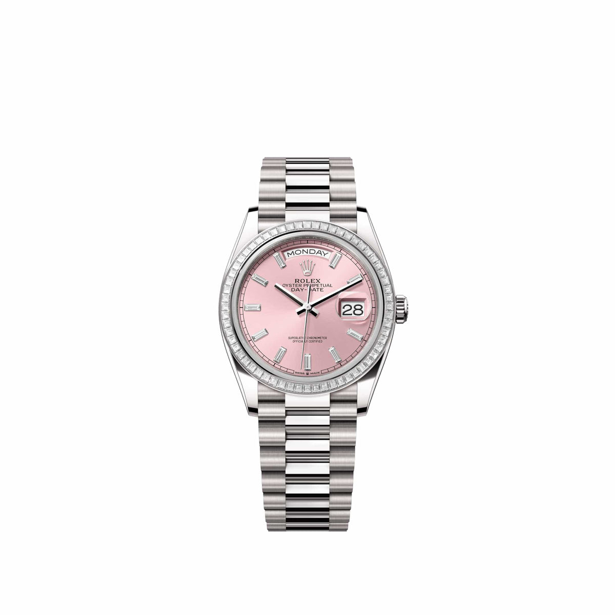 Rolex Day-Date 36 128399TBR White Gold Pink Diamond Dial President Diamond Bezel (2026)