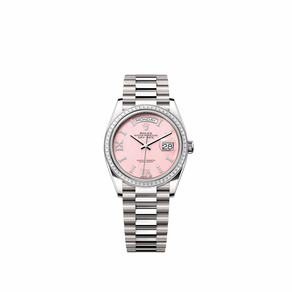 Rolex Day-Date 36 128399TBR White Gold Pink Opal Diamond Dial President Diamond Bezel (2026)