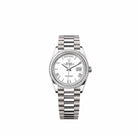 Rolex Day-Date 36 128399TBR White Gold White Roman Dial President Diamond Bezel (2026)