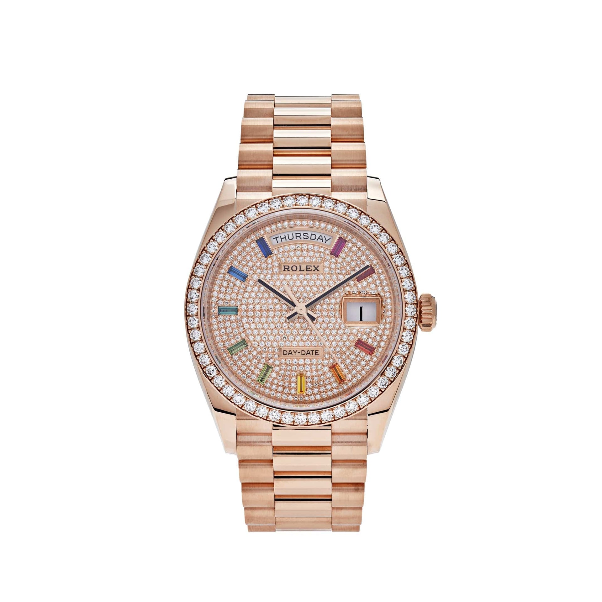 Rolex Day-Date 36 128345RBR Rose Gold Rainbow Diamond Pave Dial