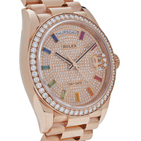Thumbnail for Luxury Watch Rolex Day-Date 36 Rose Gold Diamond Bezel Diamond Pave Dial 128345RBR Wrist Aficionado
