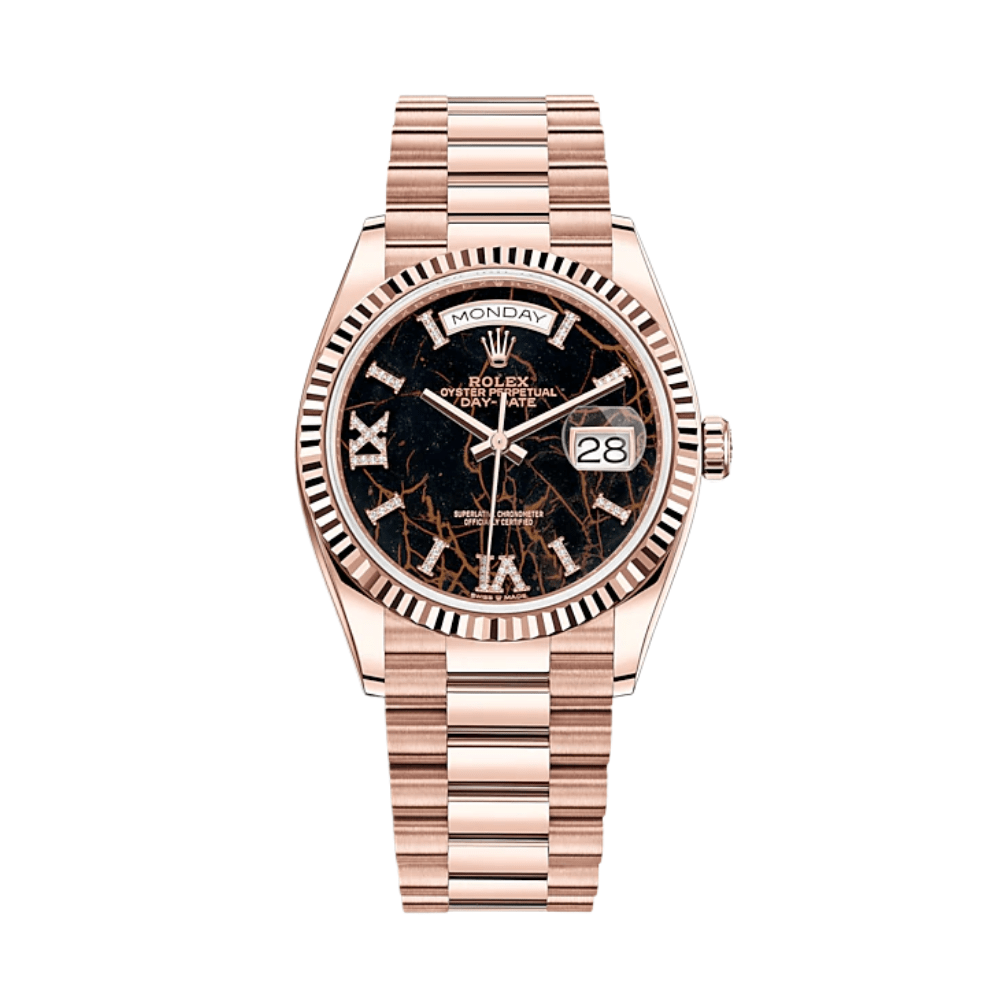 Luxury Watch Rolex Day-Date 36 Rose Gold Eisenkiesel Diamond Dial 128235 Wrist Aficionado